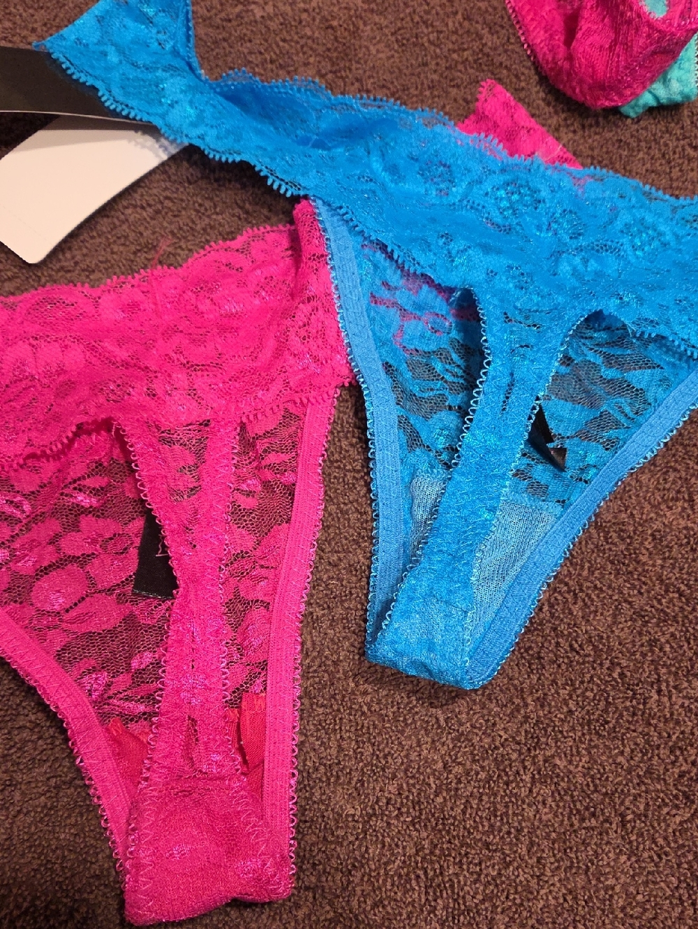 Lot Of 6 NWT BLACK FUCHSIA XL Lace Low Rise Thongs - Picture 7 of 9